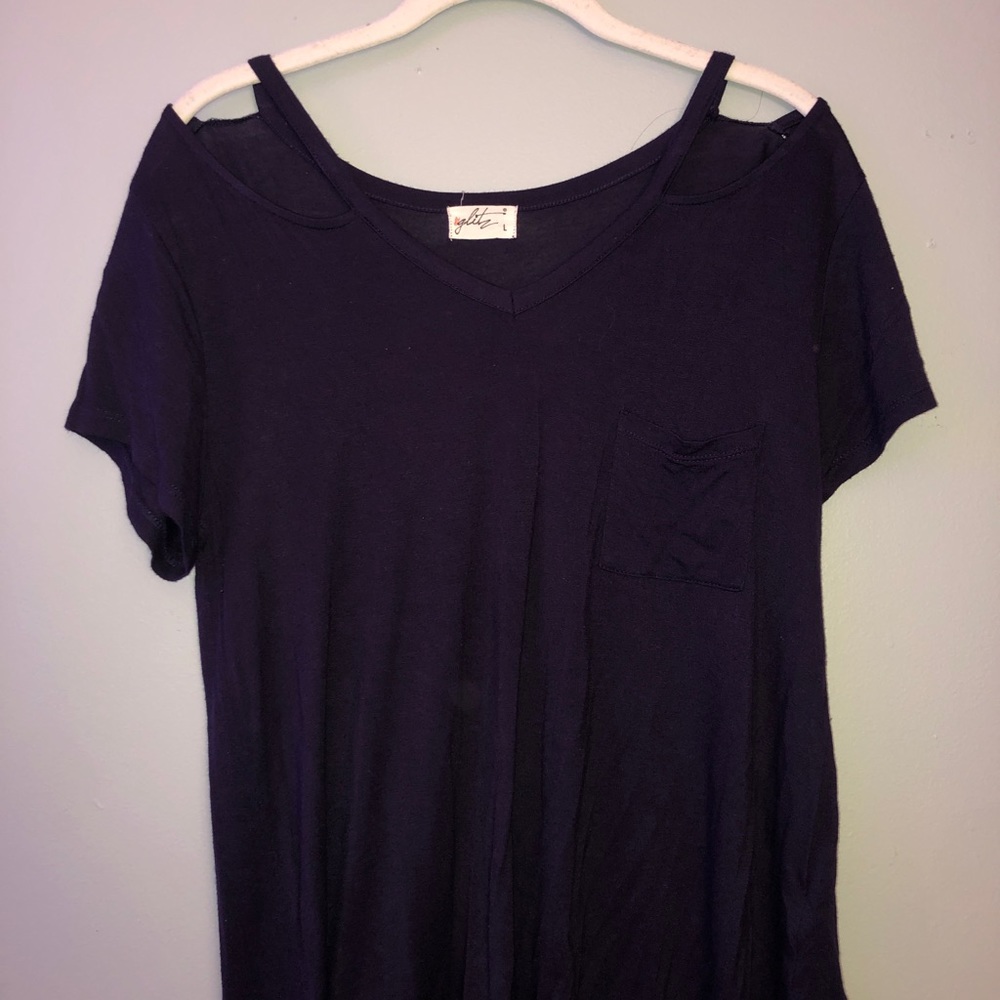 navy shoulder cut out top